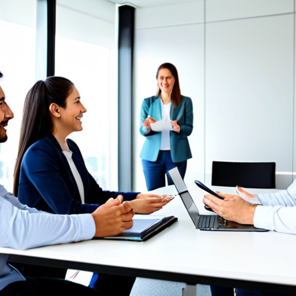 Professional Feedback Session**

A team of diverse professionals gathered around a conference table in a bright, modern office, fully clothed, appropriate attire, engaged in a feedback session, safe for work, professional environment, perfect anatomy, correct proportions, natural pose, well-formed hands, proper finger count, natural body proportions, high quality, professional photography. The scene emphasizes collaboration and constructive communication. Focus on positive facial expressions and attentive body language. modest setting, family-friendly.

**