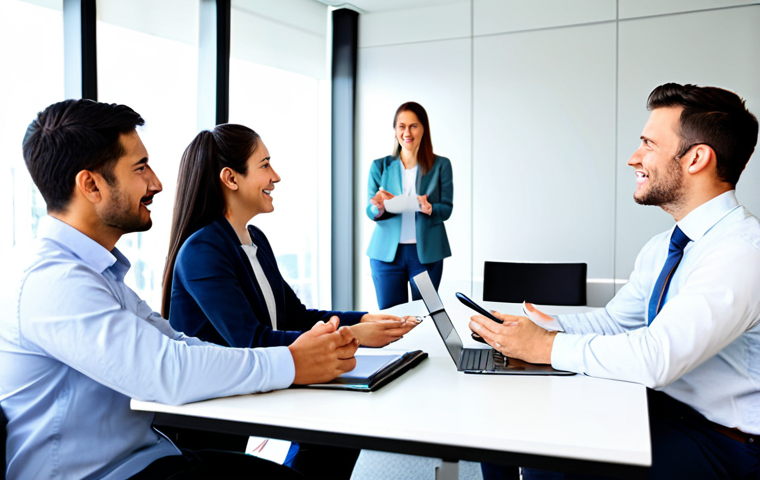 Professional Feedback Session**

A team of diverse professionals gathered around a conference table in a bright, modern office, fully clothed, appropriate attire, engaged in a feedback session, safe for work, professional environment, perfect anatomy, correct proportions, natural pose, well-formed hands, proper finger count, natural body proportions, high quality, professional photography. The scene emphasizes collaboration and constructive communication. Focus on positive facial expressions and attentive body language. modest setting, family-friendly.

**