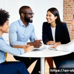 피드백 문화와 직장 내 정신 건강 - **Prompt:** A diverse group of professionals (men and women of various ethnicities, ages 25-50) enga...