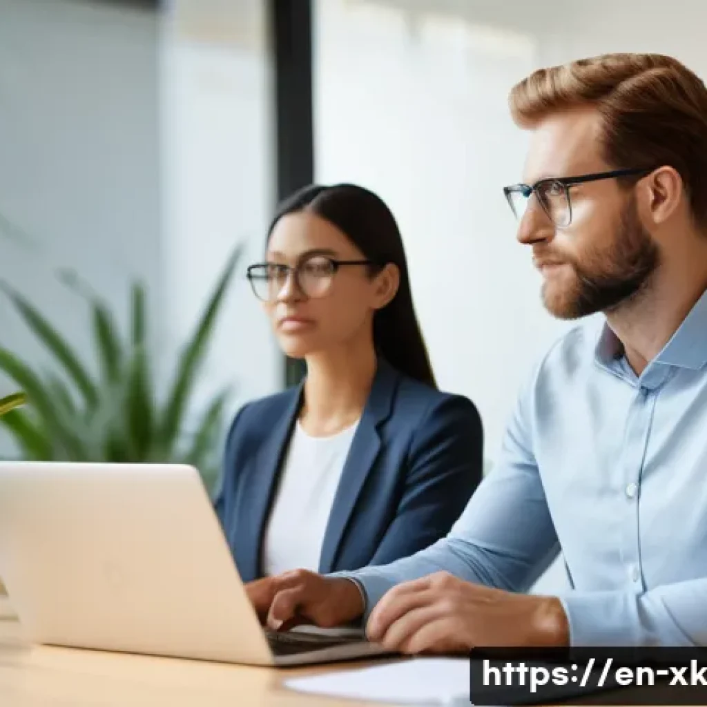 피드백 언어  어떻게 전달할까 - A modern office setting showing two diverse professionals engaged in a feedback session; one person ...